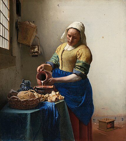 『牛乳を注ぐ女』　1660年頃　ヨハネス・フェルメール　アムステルダム国立美術館
